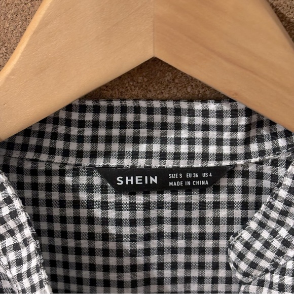 Black & White Gingham Pattern Button-up Tiered Mini Dress - Picture 3 of 7